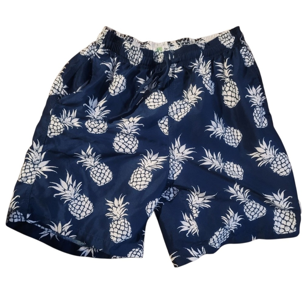Spicy Tuna Mens Navy Blue Pineapple Print Swim‎ Trunks Mesh Lined Size M